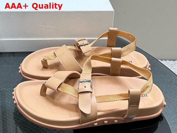 Hermes Inboard Sandal in Milk Tea Color Woven Ribbon and Calfskin Replica