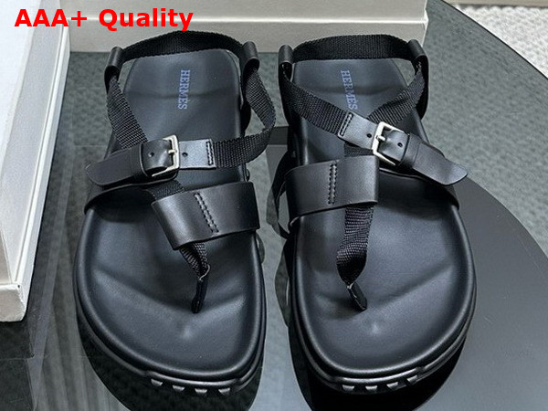 Hermes Inboard Sandal in Noir Woven Ribbon and Calfskin Replica