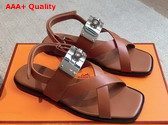 Hermes Ines Sandal in Brown Calfskin Replica