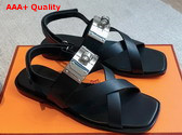 Hermes Ines Sandal in Noir Calfskin Replica