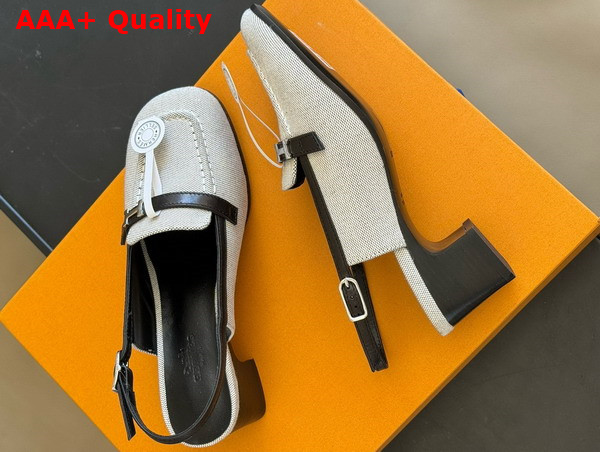 Hermes Infinie 50 Pump Beige and Noir Denim and Calfskin Replica
