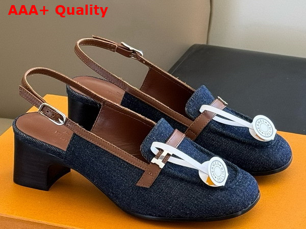 Hermes Infinie 50 Pump Bleu Brut and Gold Denim and Calfskin Replica