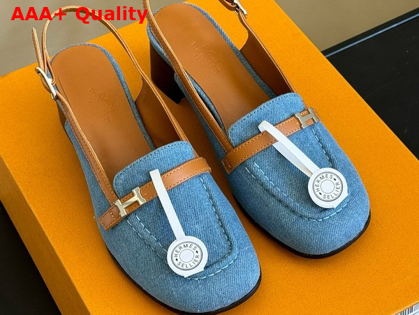 Hermes Infinie 50 Pump Denim Blue and Gold Denim and Calfskin Replica