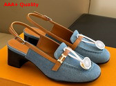 Hermes Infinie 50 Pump Denim Blue and Gold Denim and Calfskin Replica