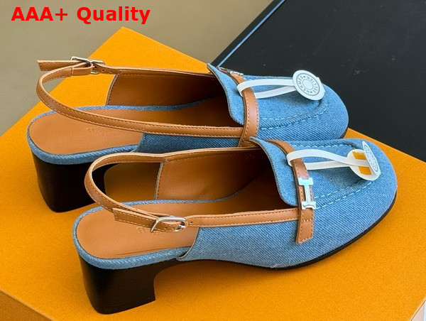 Hermes Infinie 50 Pump Denim Blue and Gold Denim and Calfskin Replica