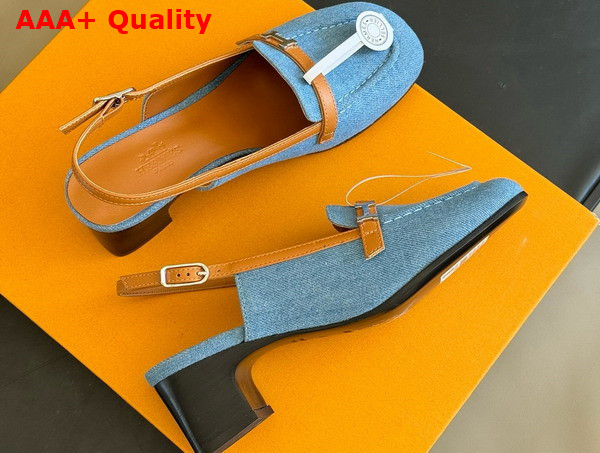 Hermes Infinie 50 Pump Denim Blue and Gold Denim and Calfskin Replica