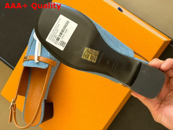 Hermes Infinie 50 Pump Denim Blue and Gold Denim and Calfskin Replica