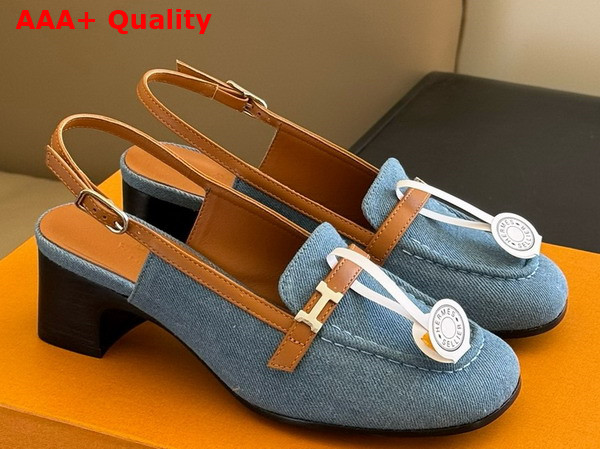 Hermes Infinie 50 Pump Denim Blue and Gold Denim and Calfskin Replica