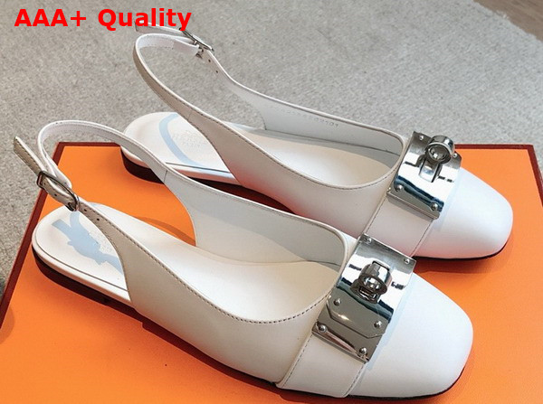 Hermes Innocente Slingback Flat in Blanc Calfskin Replica