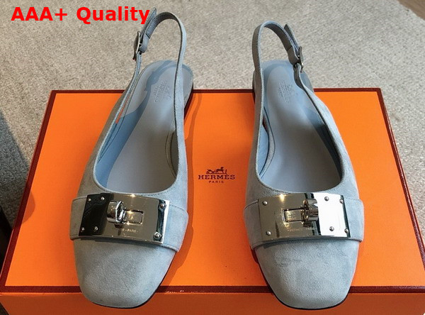 Hermes Innocente Slingback Flat in Bleu Ciel Suede Goatskin Replica