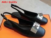 Hermes Innocente Slingback Flat in Noir Calfskin Replica