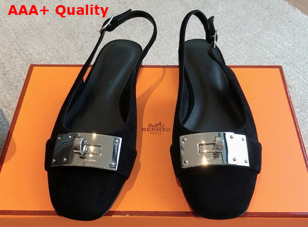 Hermes Innocente Slingback Flat in Noir Suede Goatskin Replica