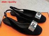 Hermes Innocente Slingback Flat in Noir Suede Goatskin Replica