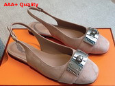Hermes Innocente Slingback Flat in Nude Suede Goatskin Replica