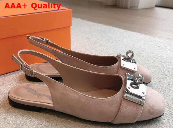 Hermes Innocente Slingback Flat in Nude Suede Goatskin Replica