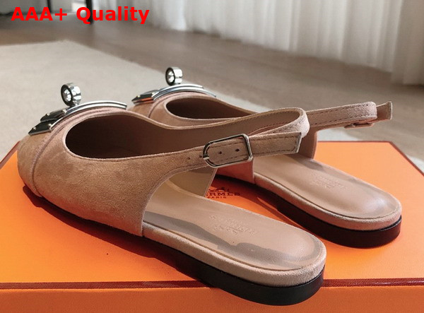 Hermes Innocente Slingback Flat in Nude Suede Goatskin Replica