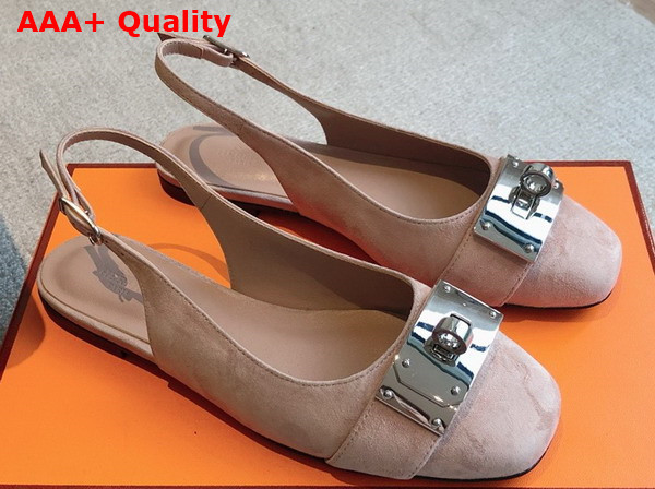 Hermes Innocente Slingback Flat in Nude Suede Goatskin Replica