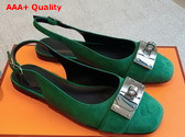 Hermes Innocente Slingback Flat in Vert Lierre Suede Goatskin Replica