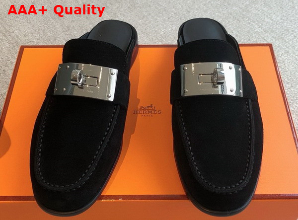 Hermes Iota Mule in Black Suede Goatskin Replica