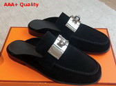 Hermes Iota Mule in Black Suede Goatskin Replica