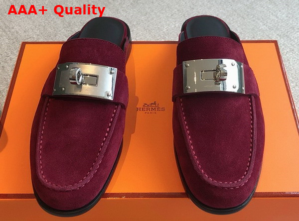 Hermes Iota Mule in Marron Mahogany Suede Goatskin Replica