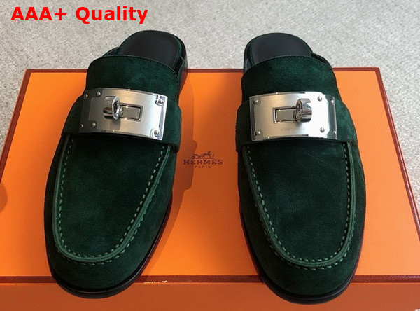 Hermes Iota Mule in Vert Fonce Suede Goatskin Replica