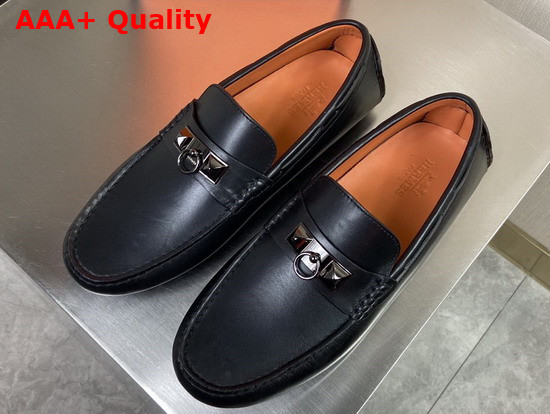 Hermes Irving Loafer in Black Calfskin with PVC Plated Mini Dog Hardware Replica