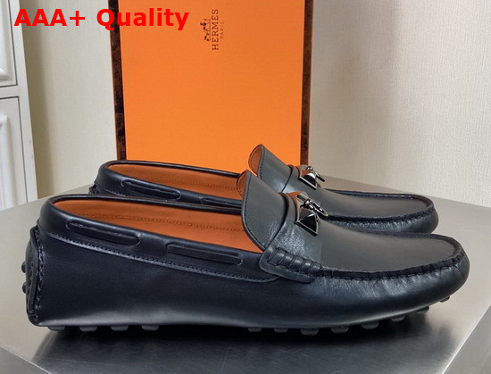 Hermes Irving Loafer in Black Calfskin with PVC Plated Mini Dog Hardware Replica