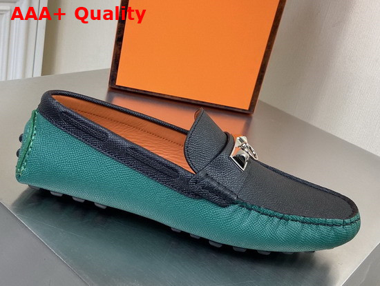 Hermes Irving Loafer in Epsom Calfskin with Ruthenium Pleated Mini Dog Hardware Green Black Replica