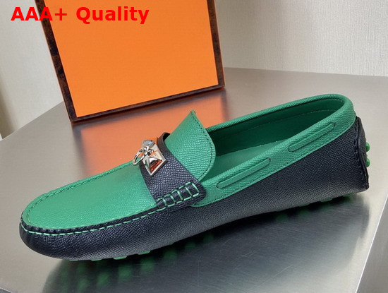 Hermes Irving Loafer in Epsom Calfskin with Ruthenium Pleated Mini Dog Hardware Marine Menthe Replica