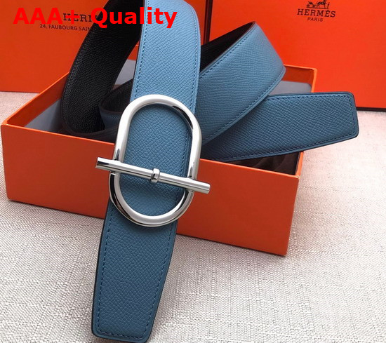 Hermes Ithaque Belt Buckle Reversible Leather Strap 38mm Bleu France Noir Replica