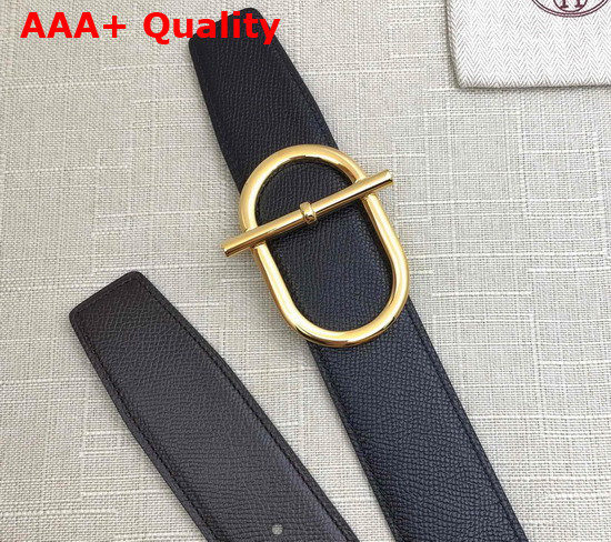 Hermes Ithaque Belt Buckle Reversible Leather Strap 38mm Noir Chocolate Replica