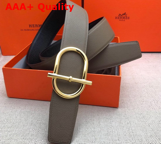 Hermes Ithaque Belt Buckle Reversible Leather Strap 38mm Noir Etain Replica