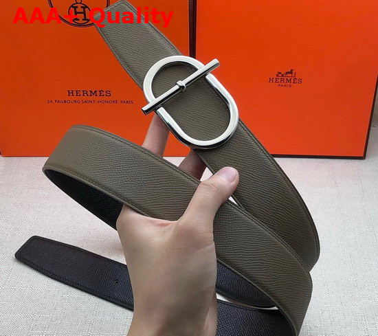 Hermes Ithaque Belt Buckle Reversible Leather Strap 38mm Noir Etain Replica
