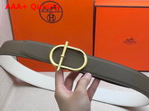 Hermes Ithaque Belt Buckle Reversible Leather Strap 38mm Vert De Gris Blanc Replica
