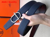 Hermes Ithaque Belt Buckle Reversible Leather Strap in Box 135 and Togo Calfskin Noir Bleu Nuit Replica