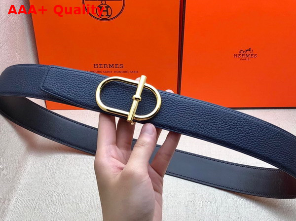 Hermes Ithaque Belt Buckle Reversible Leather Strap in Box 135 and Togo Calfskin Noir Bleu Nuit Replica