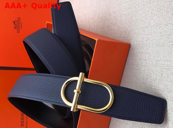 Hermes Ithaque Belt Buckle Reversible Leather Strap in Box 135 and Togo Calfskin Noir Bleu Nuit Replica