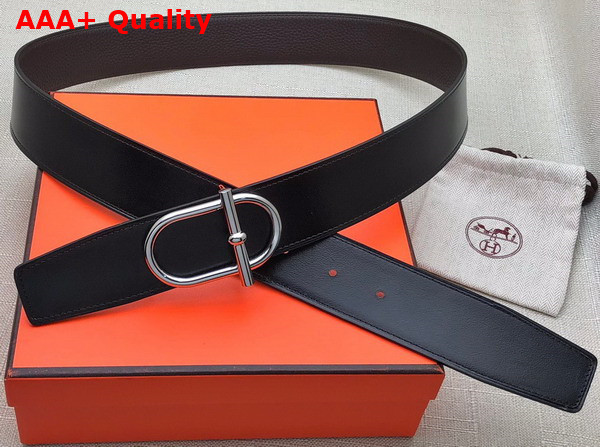 Hermes Ithaque Belt Buckle Reversible Leather Strap in Box 135 and Togo Calfskin Noir Chocolat Replica
