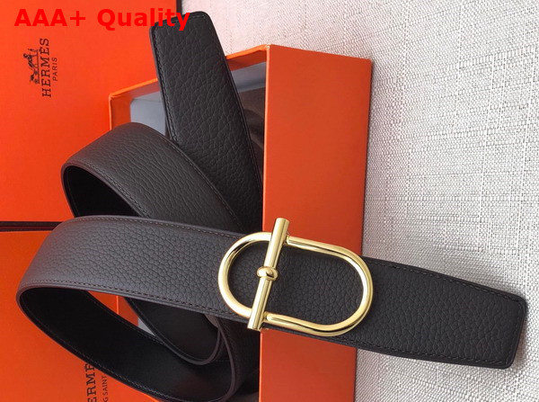 Hermes Ithaque Belt Buckle Reversible Leather Strap in Box 135 and Togo Calfskin Noir Chocolat Replica