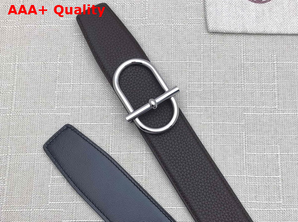 Hermes Ithaque Belt Buckle Reversible Leather Strap in Box 135 and Togo Calfskin Noir Chocolat Replica