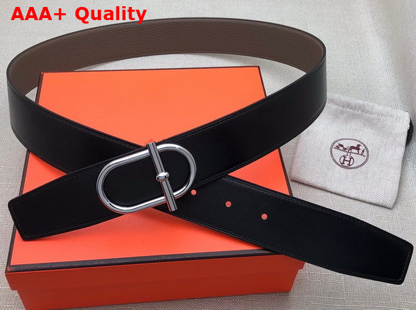 Hermes Ithaque Belt Buckle Reversible Leather Strap in Box 135 and Togo Calfskin Noir Etain Replica