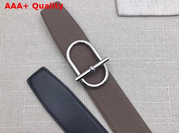Hermes Ithaque Belt Buckle Reversible Leather Strap in Box 135 and Togo Calfskin Noir Etain Replica