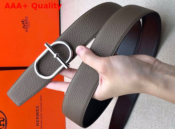 Hermes Ithaque Belt Buckle Reversible Leather Strap in Box 135 and Togo Calfskin Noir Etain Replica