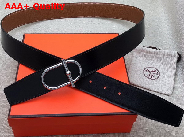 Hermes Ithaque Belt Buckle Reversible Leather Strap in Box 135 and Togo Calfskin Noir Gold Replica