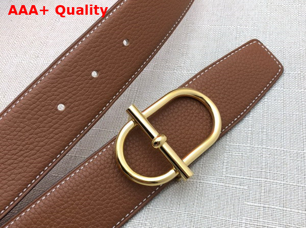 Hermes Ithaque Belt Buckle Reversible Leather Strap in Box 135 and Togo Calfskin Noir Gold Replica