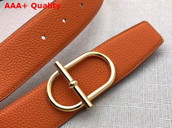 Hermes Ithaque Belt Buckle Reversible Leather Strap in Box 135 and Togo Calfskin Noir Orange Replica