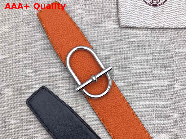 Hermes Ithaque Belt Buckle Reversible Leather Strap in Box 135 and Togo Calfskin Noir Orange Replica