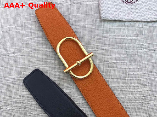 Hermes Ithaque Belt Buckle Reversible Leather Strap in Box 135 and Togo Calfskin Noir Orange Replica