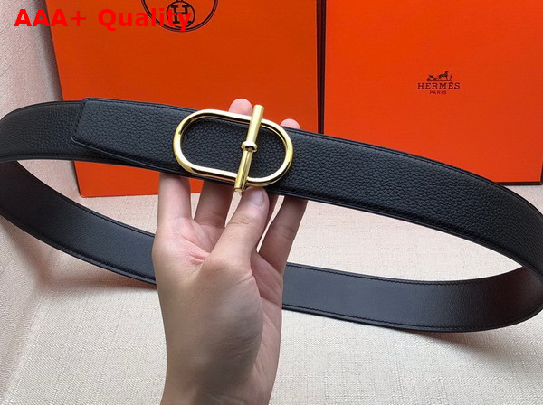Hermes Ithaque Belt Buckle Reversible Leather Strap in Box 135 and Togo Calfskin Noir Replica